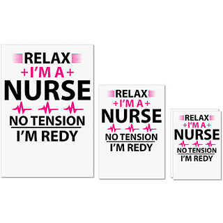                       UDNAG Untearable Waterproof Stickers 155GSM 'Nurse | Relax i am nurse no tension' A4 x 1pc, A5 x 1pc & A6 x 2pc                                              