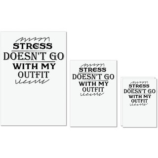                       UDNAG Untearable Waterproof Stickers 155GSM 'Stress | STRESS DOES NOT GO WITH MY OUTFIT' A4 x 1pc, A5 x 1pc & A6 x 2pc                                              