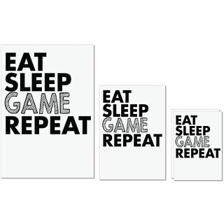                       UDNAG Untearable Waterproof Stickers 155GSM 'Game | eat sleep game repeat' A4 x 1pc, A5 x 1pc & A6 x 2pc                                              