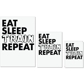                       UDNAG Untearable Waterproof Stickers 155GSM 'Train, gym | eat sleep train repeat 2' A4 x 1pc, A5 x 1pc & A6 x 2pc                                              