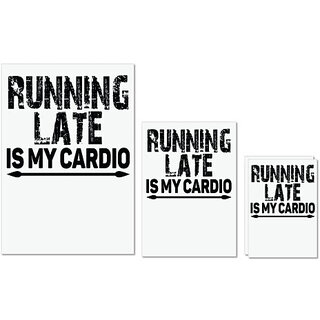                       UDNAG Untearable Waterproof Stickers 155GSM 'Running Late | running late is my cardio' A4 x 1pc, A5 x 1pc & A6 x 2pc                                              