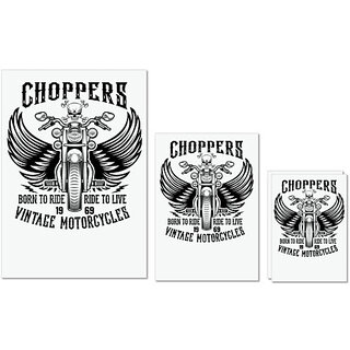                       UDNAG Untearable Waterproof Stickers 155GSM 'Vintage Motorcycle | Choppers' A4 x 1pc, A5 x 1pc & A6 x 2pc                                              