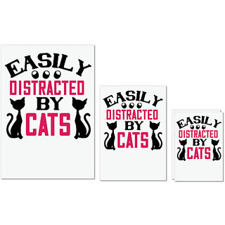                       UDNAG Untearable Waterproof Stickers 155GSM 'Cat | easily distracted by cats 1' A4 x 1pc, A5 x 1pc & A6 x 2pc                                              