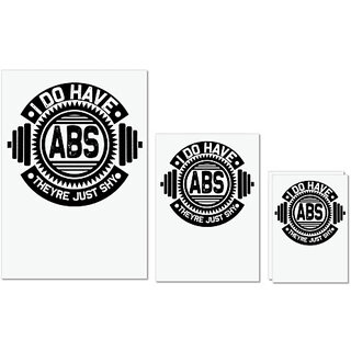                       UDNAG Untearable Waterproof Stickers 155GSM 'Gym | I do Have ABS' A4 x 1pc, A5 x 1pc & A6 x 2pc                                              