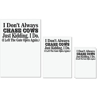                       UDNAG Untearable Waterproof Stickers 155GSM 'Cow | i don't always chase cows' A4 x 1pc, A5 x 1pc & A6 x 2pc                                              