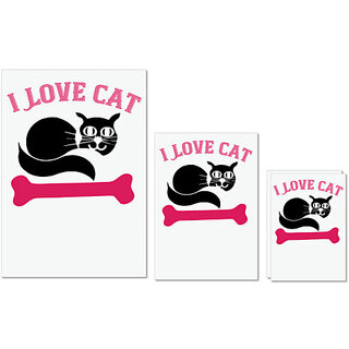                       UDNAG Untearable Waterproof Stickers 155GSM 'Cat | i love cat 01' A4 x 1pc, A5 x 1pc & A6 x 2pc                                              