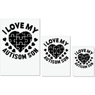                       UDNAG Untearable Waterproof Stickers 155GSM 'Autism Son | I love my' A4 x 1pc, A5 x 1pc & A6 x 2pc                                              