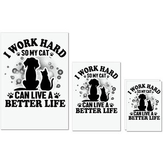                       UDNAG Untearable Waterproof Stickers 155GSM 'Cat | I work hard' A4 x 1pc, A5 x 1pc & A6 x 2pc                                              