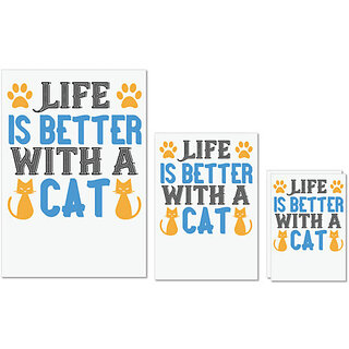                       UDNAG Untearable Waterproof Stickers 155GSM 'Cat | life is better with cat' A4 x 1pc, A5 x 1pc & A6 x 2pc                                              