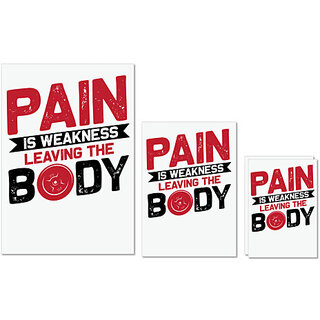                       UDNAG Untearable Waterproof Stickers 155GSM 'Pain | Pain Is Weakness Leaving the Body' A4 x 1pc, A5 x 1pc & A6 x 2pc                                              