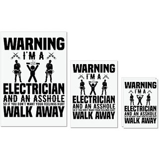                       UDNAG Untearable Waterproof Stickers 155GSM 'Electrician | Warning 2' A4 x 1pc, A5 x 1pc & A6 x 2pc                                              