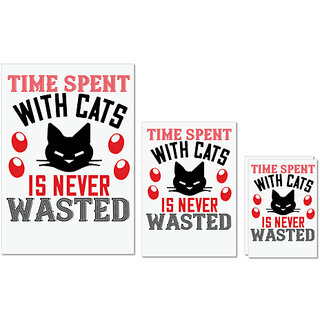                       UDNAG Untearable Waterproof Stickers 155GSM 'Cat | time spend with cat is never wasted 01' A4 x 1pc, A5 x 1pc & A6 x 2pc                                              