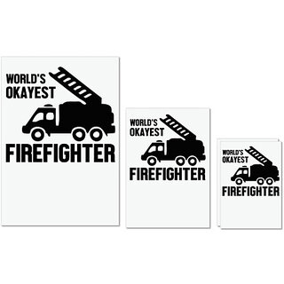                       UDNAG Untearable Waterproof Stickers 155GSM 'Firefighter | World's okayest-1' A4 x 1pc, A5 x 1pc & A6 x 2pc                                              