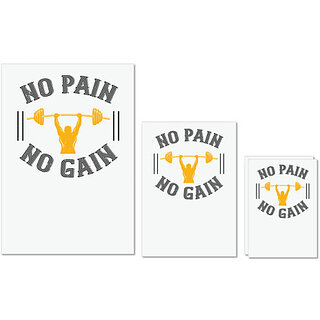                       UDNAG Untearable Waterproof Stickers 155GSM 'Gym Work out | no pain no gain' A4 x 1pc, A5 x 1pc & A6 x 2pc                                              