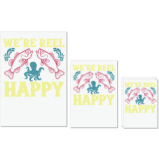                       UDNAG Untearable Waterproof Stickers 155GSM 'Fishing | Were reel happy' A4 x 1pc, A5 x 1pc & A6 x 2pc                                              