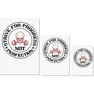                       UDNAG Untearable Waterproof Stickers 155GSM 'Gym | strive for progress not perfection' A4 x 1pc, A5 x 1pc & A6 x 2pc                                              