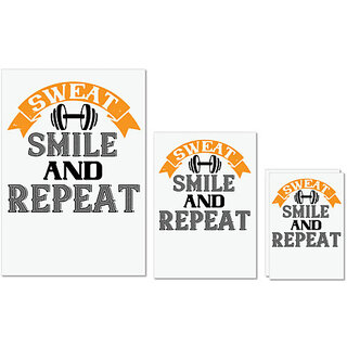                       UDNAG Untearable Waterproof Stickers 155GSM 'Gym | sweat smail and repeat' A4 x 1pc, A5 x 1pc & A6 x 2pc                                              