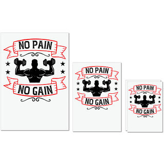                       UDNAG Untearable Waterproof Stickers 155GSM 'Gym | no pain no gain' A4 x 1pc, A5 x 1pc & A6 x 2pc                                              