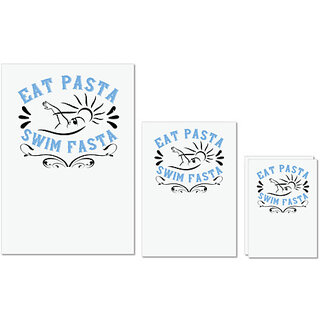                       UDNAG Untearable Waterproof Stickers 155GSM 'Swimming | Eat Pasta. Swim Fasta' A4 x 1pc, A5 x 1pc & A6 x 2pc                                              