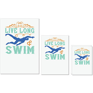                       UDNAG Untearable Waterproof Stickers 155GSM 'Swimming | Live long & swim' A4 x 1pc, A5 x 1pc & A6 x 2pc                                              