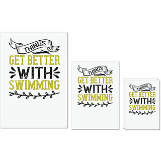                       UDNAG Untearable Waterproof Stickers 155GSM 'Swimming | Things get better with swimming' A4 x 1pc, A5 x 1pc & A6 x 2pc                                              