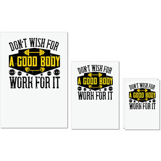                       UDNAG Untearable Waterproof Stickers 155GSM 'Gym | Dont wish for a good body, work for it' A4 x 1pc, A5 x 1pc & A6 x 2pc                                              