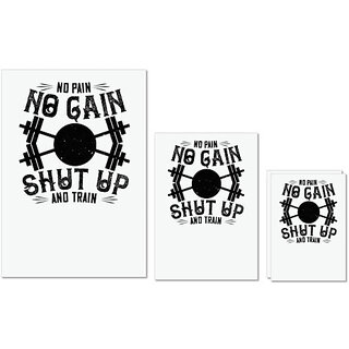                       UDNAG Untearable Waterproof Stickers 155GSM 'Gym | No pain, no gain. Shut up and train' A4 x 1pc, A5 x 1pc & A6 x 2pc                                              