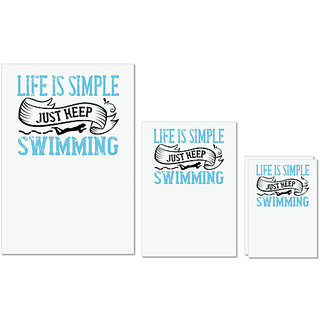                       UDNAG Untearable Waterproof Stickers 155GSM 'Swimming | LIFE IS SIMPLE JUST KEEP SWIMMING' A4 x 1pc, A5 x 1pc & A6 x 2pc                                              