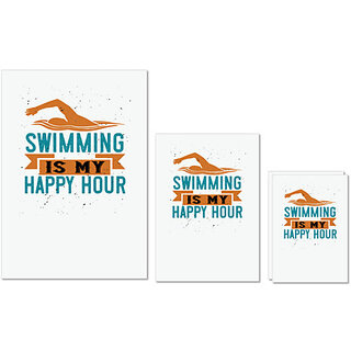                       UDNAG Untearable Waterproof Stickers 155GSM 'Swimming | swimming is myhappy hour' A4 x 1pc, A5 x 1pc & A6 x 2pc                                              