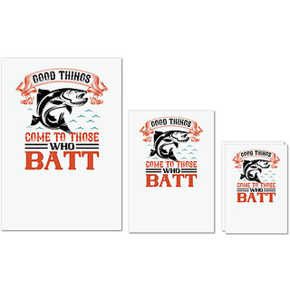                       UDNAG Untearable Waterproof Stickers 155GSM 'Fishing | good things come to those who batt' A4 x 1pc, A5 x 1pc & A6 x 2pc                                              