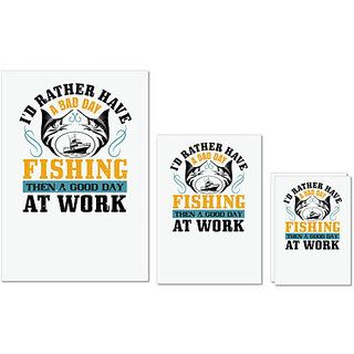                       UDNAG Untearable Waterproof Stickers 155GSM 'Fishing | I'D RATHER HAVE A BAD DAY' A4 x 1pc, A5 x 1pc & A6 x 2pc                                              