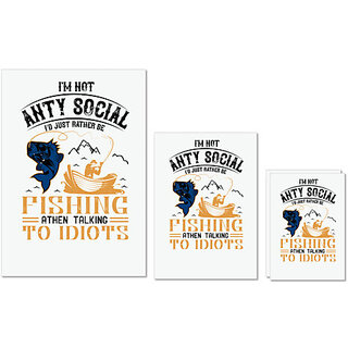                       UDNAG Untearable Waterproof Stickers 155GSM 'Fishing | im not ANTY SOCIAL' A4 x 1pc, A5 x 1pc & A6 x 2pc                                              