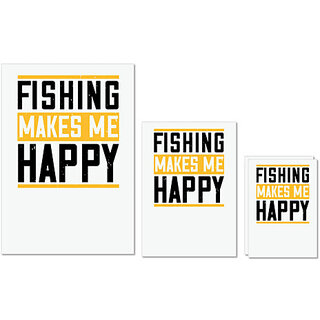                       UDNAG Untearable Waterproof Stickers 155GSM 'Fishing | Be Happy and Go For Fishing02' A4 x 1pc, A5 x 1pc & A6 x 2pc                                              