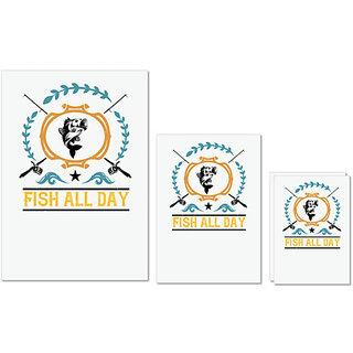                       UDNAG Untearable Waterproof Stickers 155GSM 'Fishing | Fish all day copy' A4 x 1pc, A5 x 1pc & A6 x 2pc                                              
