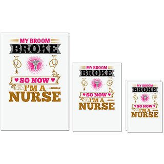                       UDNAG Untearable Waterproof Stickers 155GSM 'Nurse | my broombroke so now' A4 x 1pc, A5 x 1pc & A6 x 2pc                                              
