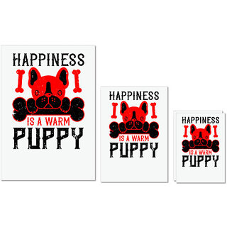                       UDNAG Untearable Waterproof Stickers 155GSM 'Dog | Happiness is a warm puppy 2' A4 x 1pc, A5 x 1pc & A6 x 2pc                                              