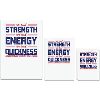                       UDNAG Untearable Waterproof Stickers 155GSM 'Strength energy quickness | Donalt Trump' A4 x 1pc, A5 x 1pc & A6 x 2pc                                              