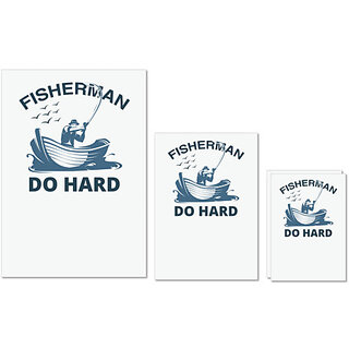                       UDNAG Untearable Waterproof Stickers 155GSM 'Fishing | Fisher man do hard' A4 x 1pc, A5 x 1pc & A6 x 2pc                                              