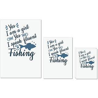 UDNAG Untearable Waterproof Stickers 155GSM 'Fishing | Yes I am a Girl' A4 x 1pc, A5 x 1pc & A6 x 2pc