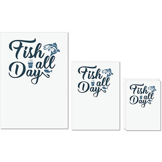                       UDNAG Untearable Waterproof Stickers 155GSM 'Fishing | Fish all day' A4 x 1pc, A5 x 1pc & A6 x 2pc                                              