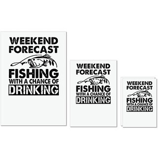                       UDNAG Untearable Waterproof Stickers 155GSM 'Fishing | weekend forecast fishing' A4 x 1pc, A5 x 1pc & A6 x 2pc                                              