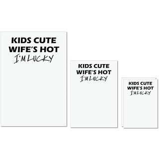                       UDNAG Untearable Waterproof Stickers 155GSM 'Wife | kids cute wife's hot i'm lucky' A4 x 1pc, A5 x 1pc & A6 x 2pc                                              