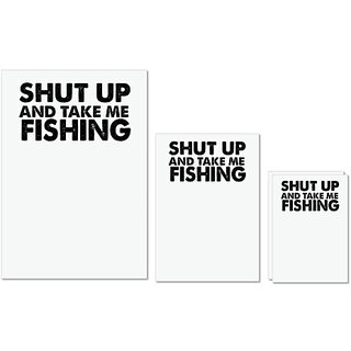                       UDNAG Untearable Waterproof Stickers 155GSM 'Fishing | shut up and take me fishing' A4 x 1pc, A5 x 1pc & A6 x 2pc                                              