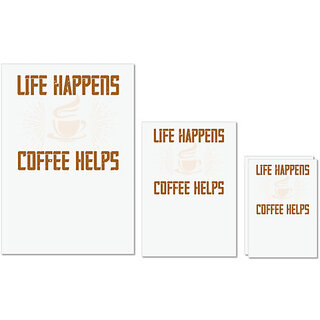                       UDNAG Untearable Waterproof Stickers 155GSM 'Coffee | life happens coffee helps' A4 x 1pc, A5 x 1pc & A6 x 2pc                                              
