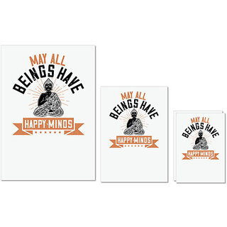                       UDNAG Untearable Waterproof Stickers 155GSM 'Buddhism | May all beings have happy minds' A4 x 1pc, A5 x 1pc & A6 x 2pc                                              