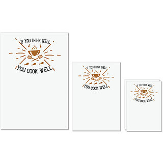                       UDNAG Untearable Waterproof Stickers 155GSM 'Cooking | If you think well, cook well' A4 x 1pc, A5 x 1pc & A6 x 2pc                                              
