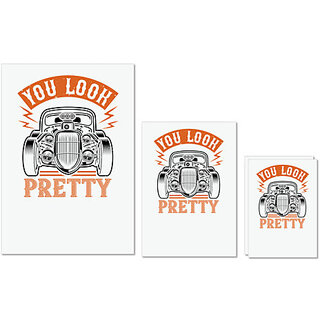                       UDNAG Untearable Waterproof Stickers 155GSM 'Hot Rod Car | YOU LOOK PRETTY' A4 x 1pc, A5 x 1pc & A6 x 2pc                                              