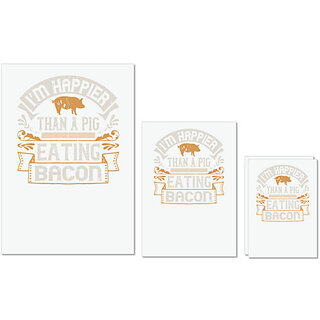                       UDNAG Untearable Waterproof Stickers 155GSM 'Pig | Im happier than a pig eating bacon' A4 x 1pc, A5 x 1pc & A6 x 2pc                                              