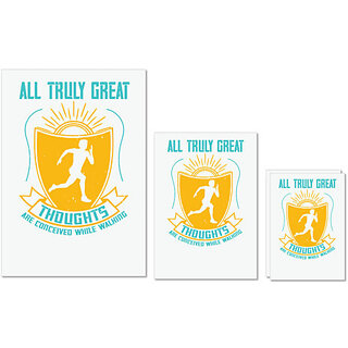                       UDNAG Untearable Waterproof Stickers 155GSM 'Running | all truly great thoughts are' A4 x 1pc, A5 x 1pc & A6 x 2pc                                              