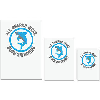                       UDNAG Untearable Waterproof Stickers 155GSM 'Shark | All sharks were born swimming 02' A4 x 1pc, A5 x 1pc & A6 x 2pc                                              